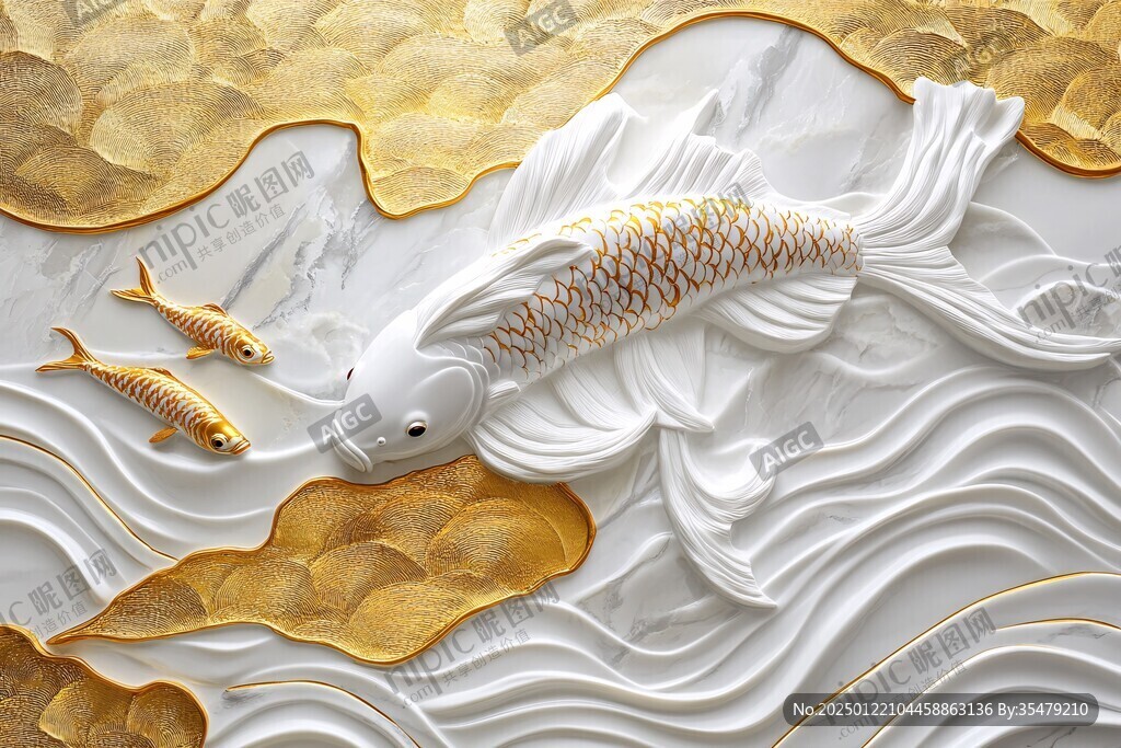 3d浮雕金鱼鲤鱼