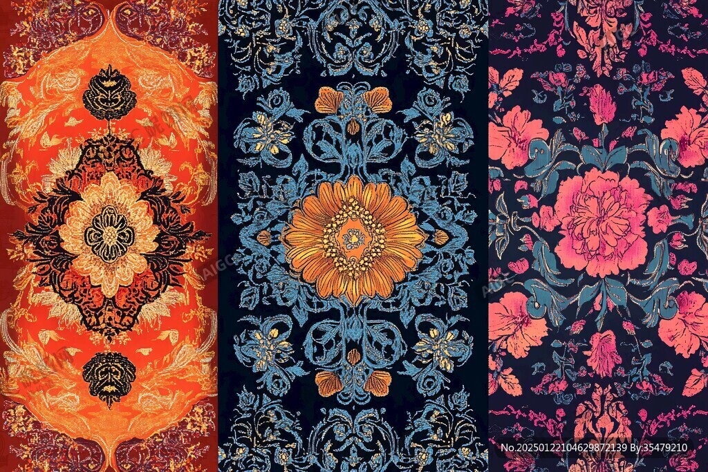 色块花古典图案组合