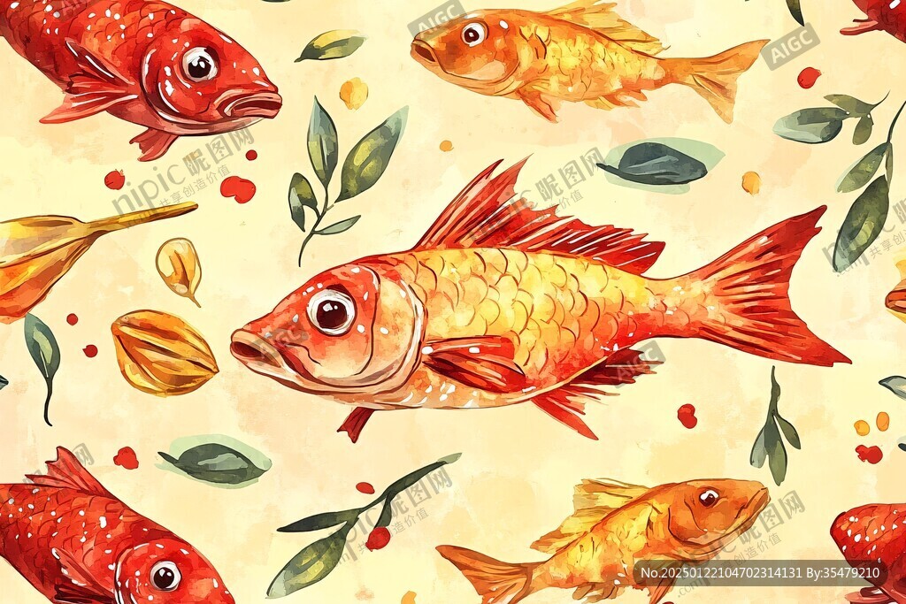 插画鲤鱼群