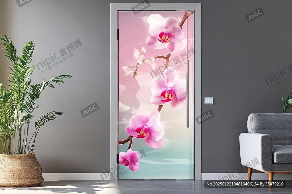 水墨兰花平开门