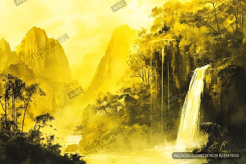 淡雅金色烟雾山水
