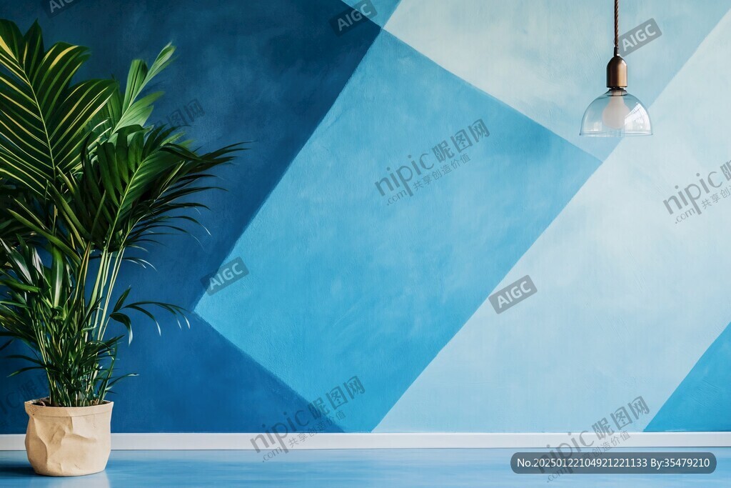 蓝色的房间里的植物