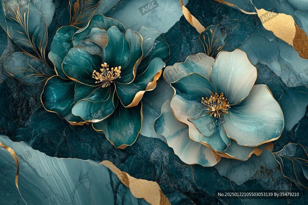 牡丹花线描金轻奢