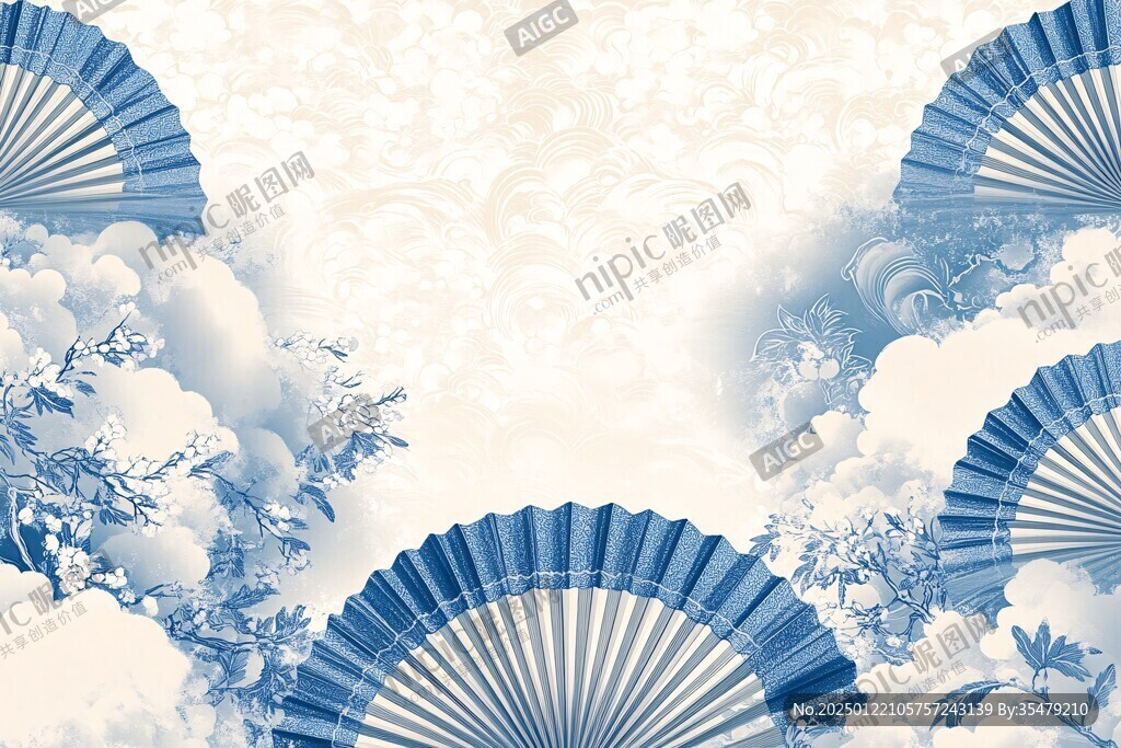 水蓝云彩花纹模板下载