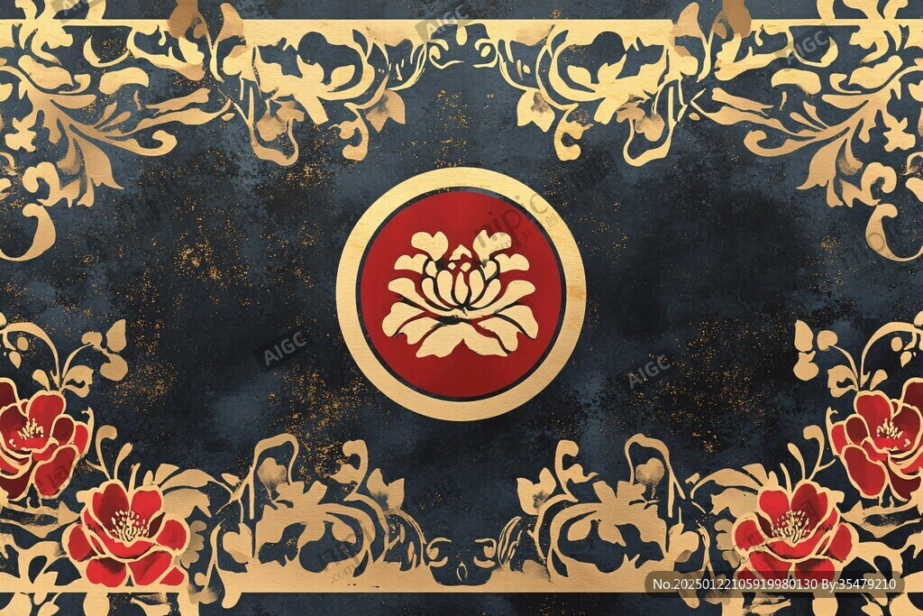 牡丹花线描金轻奢