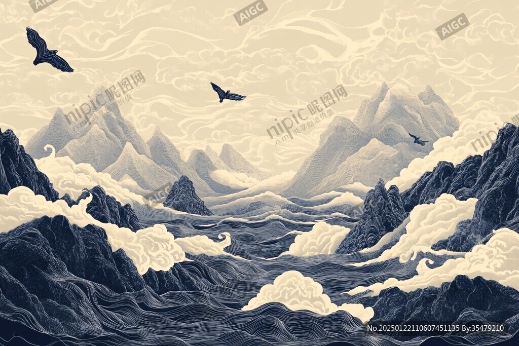 古风海浪包装插画
