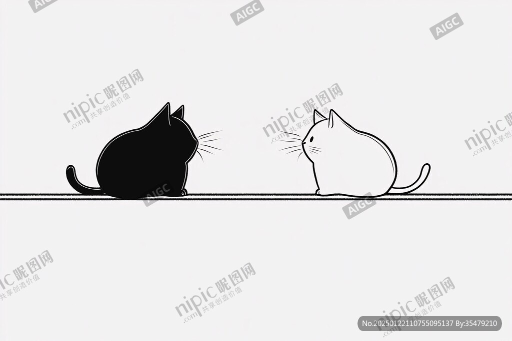 猫咪黑白风插画