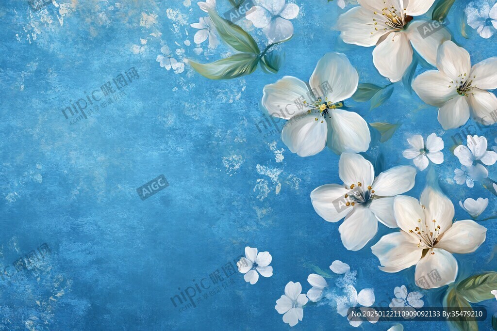 蓝背景梨花
