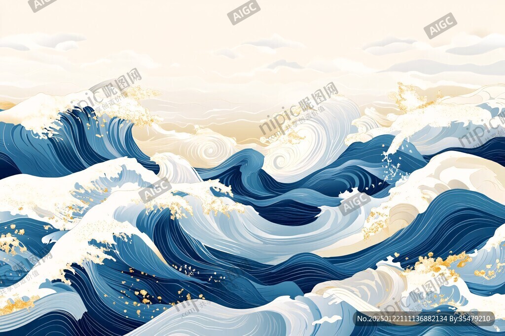 古风海浪包装插画