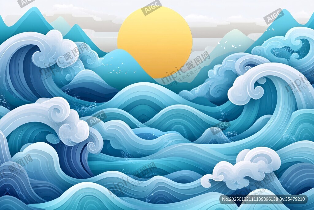 古风海浪包装插画