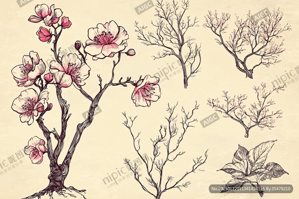 手绘梅花树
