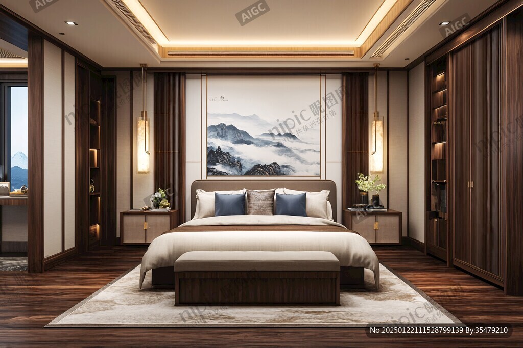 新中式主卧背景