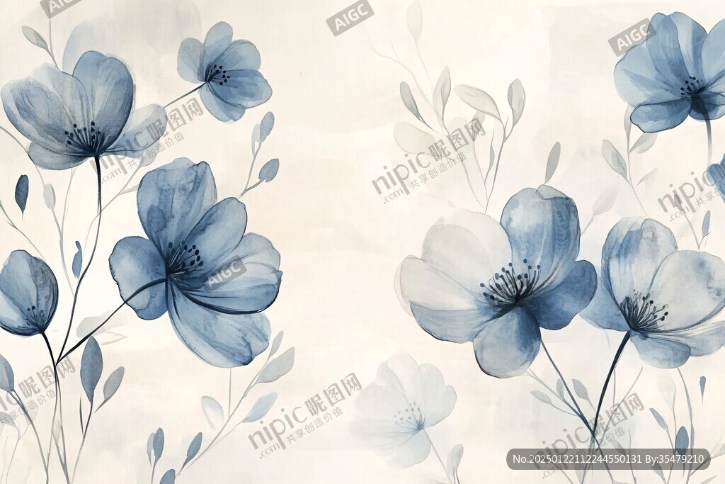 蓝色唯美小花装饰画