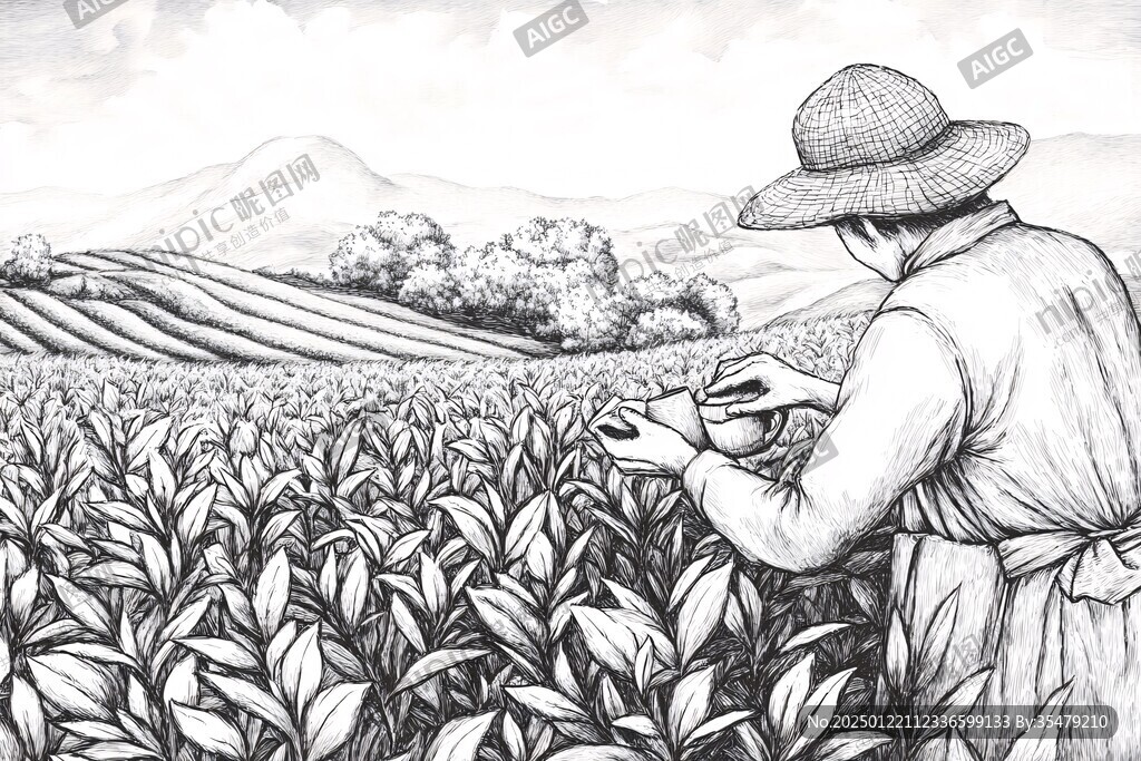 原创采茶素描