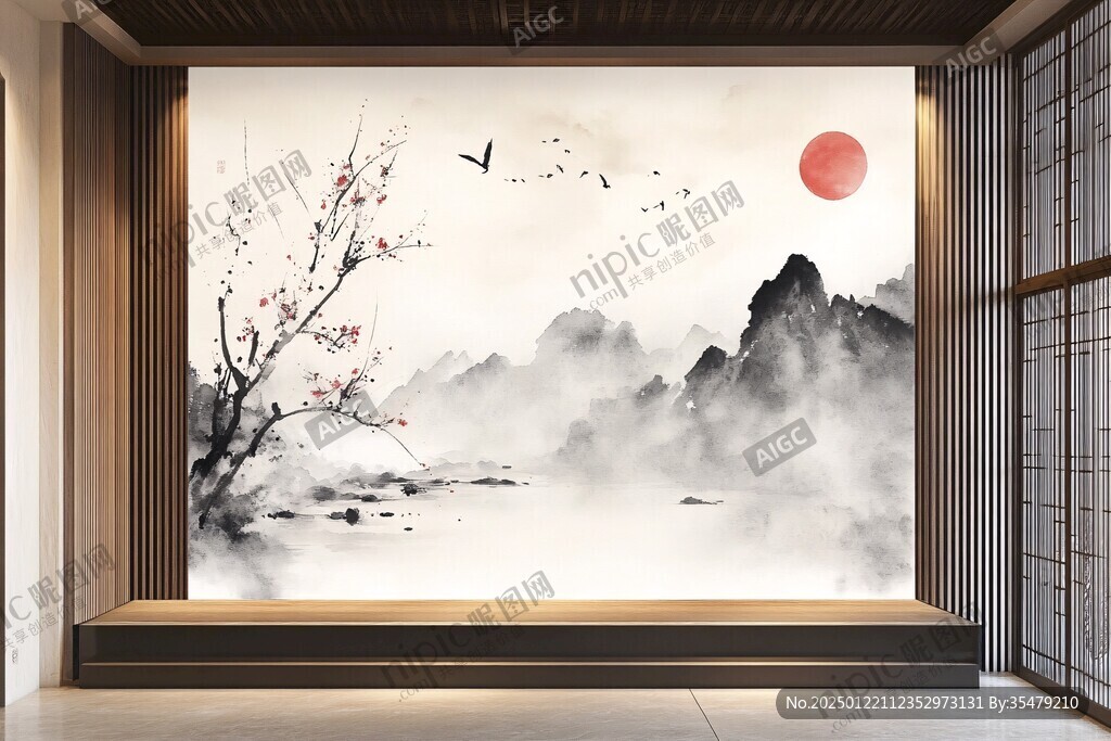 梅壁画墙纸