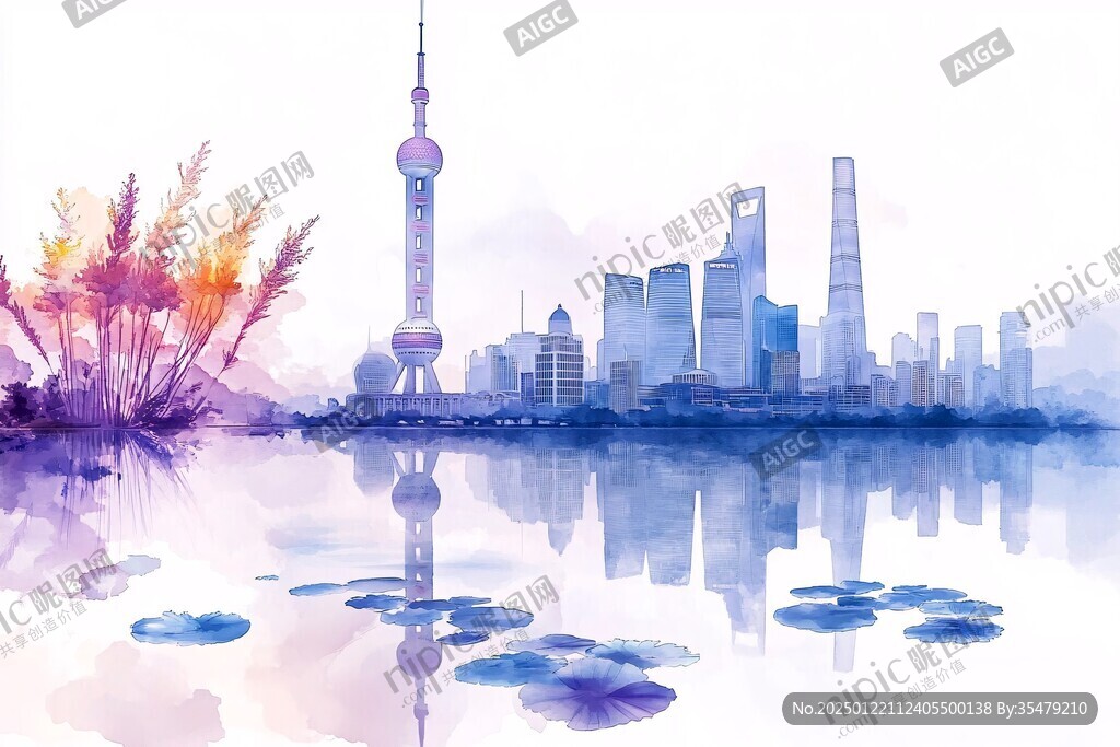 北上广深水彩旅游城市