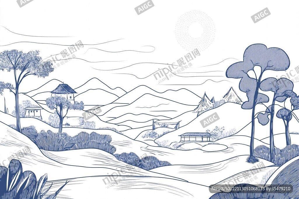 山水线包装插画