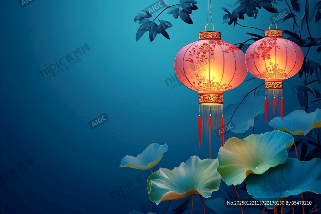 荷花灯背景插画