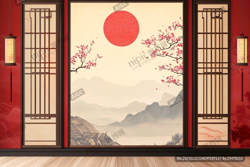 中式窗景插画