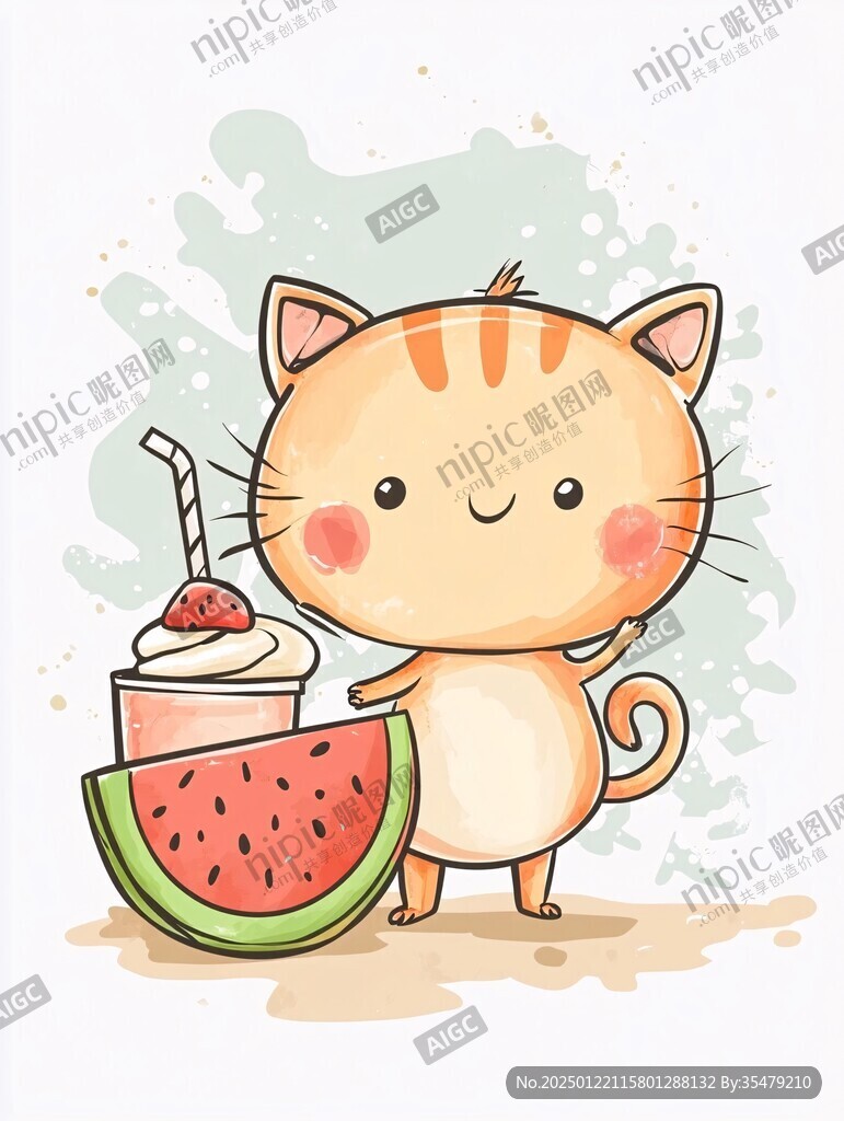 喝奶茶的猫咪插画