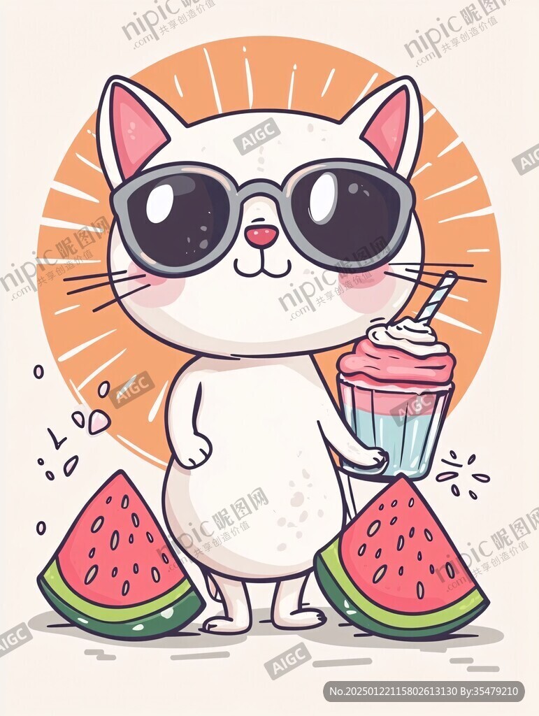 喝奶茶的猫咪插画