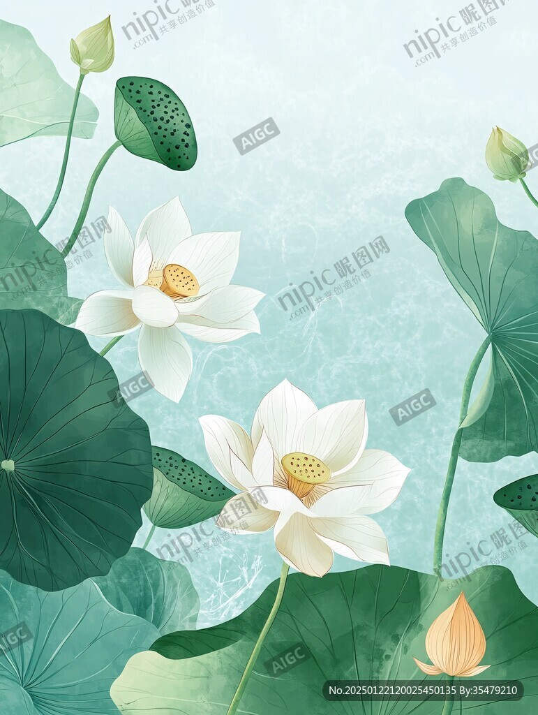 夏天荷塘插画