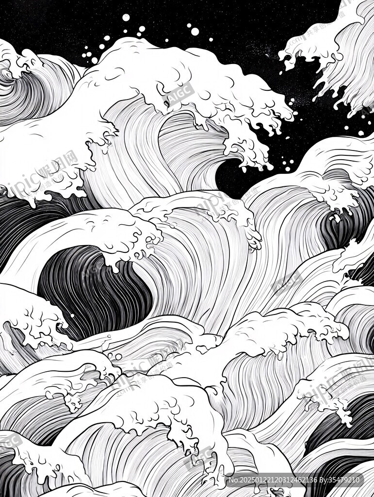 古风海浪包装插画