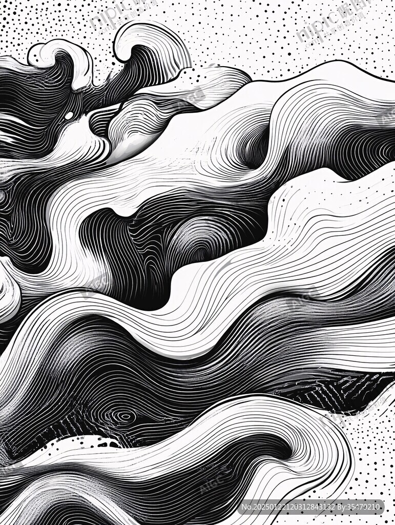 高端山水线包装插画