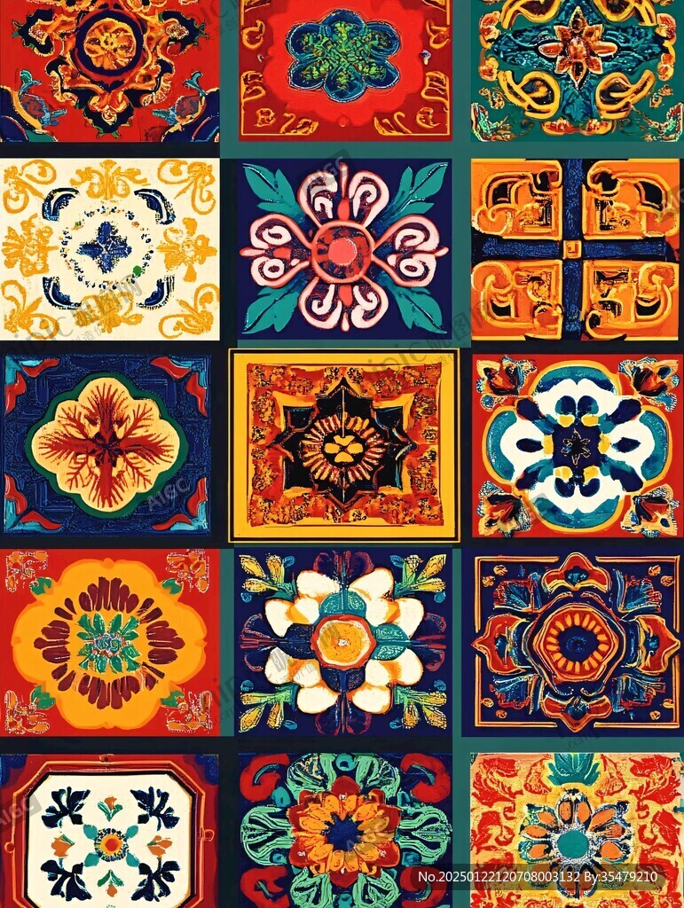 色块花古典图案组合