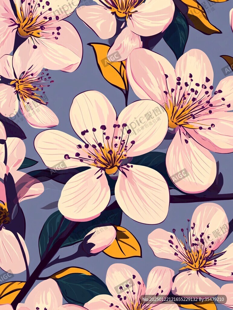 手绘苹果花桃花杏花