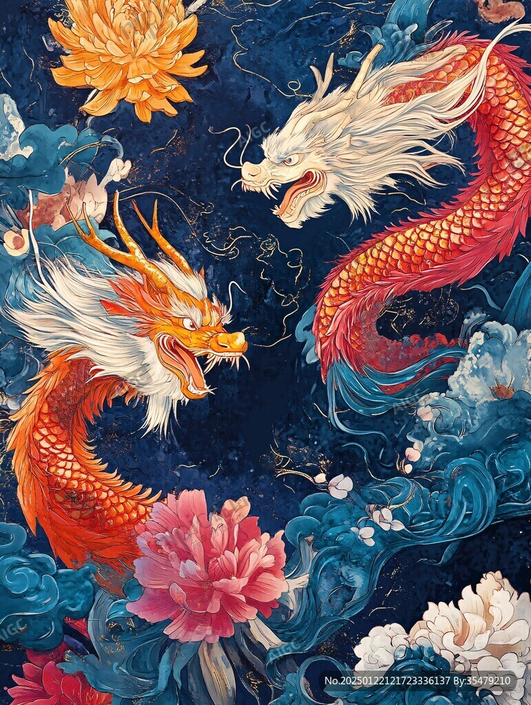 龙凤呈祥喷绘插画高清