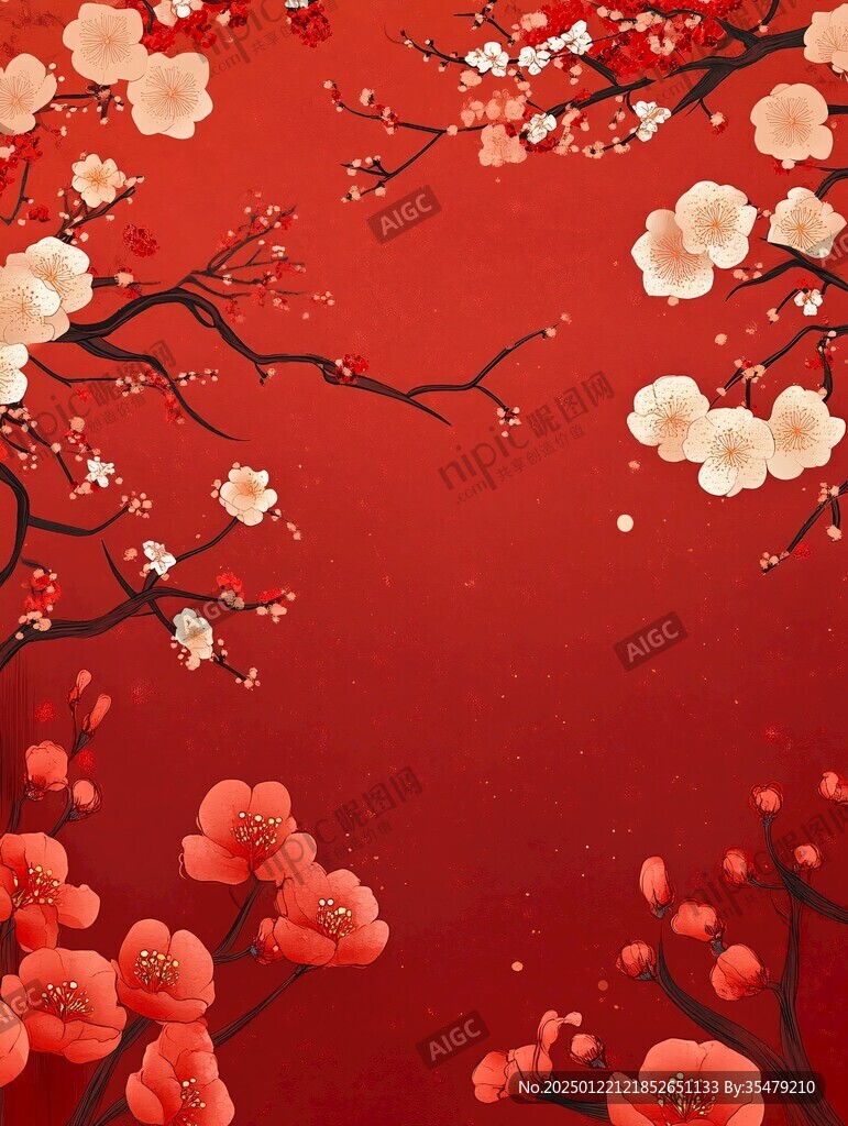 杏花红底图