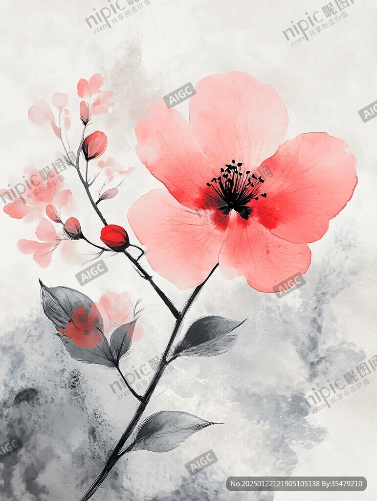 水墨红小红花