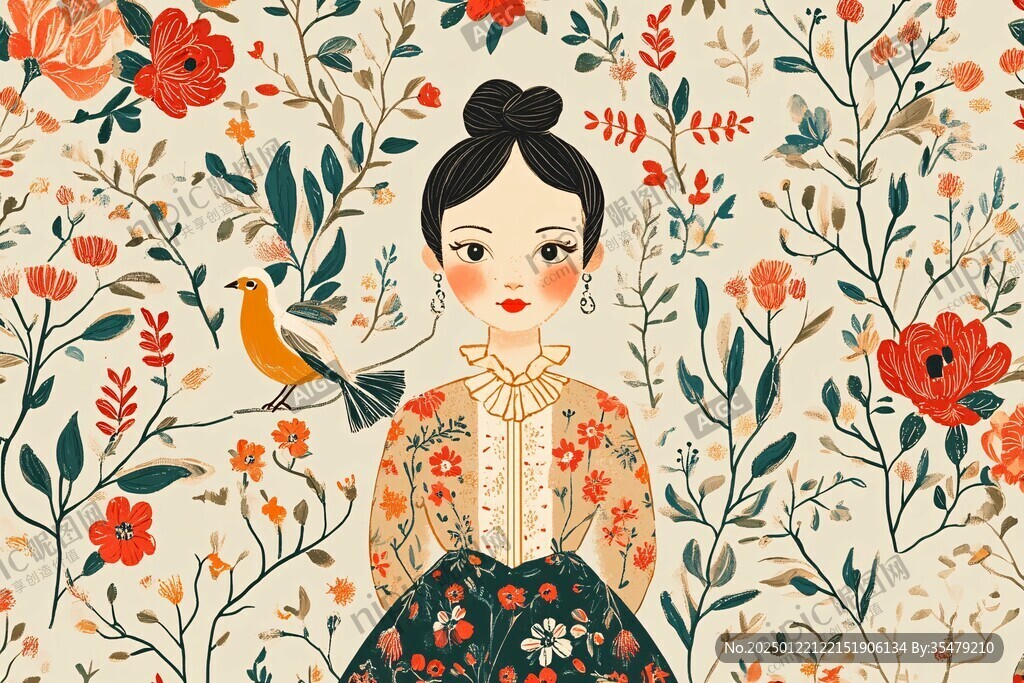 森系人物插画