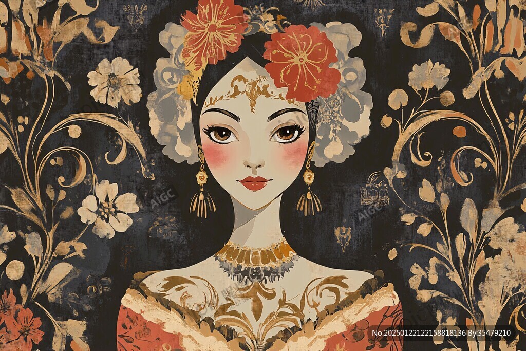 彝族美女插画