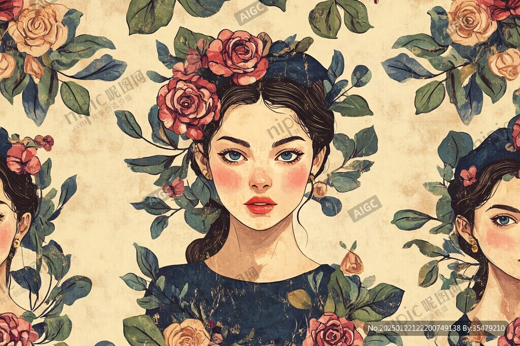 少女与花插画