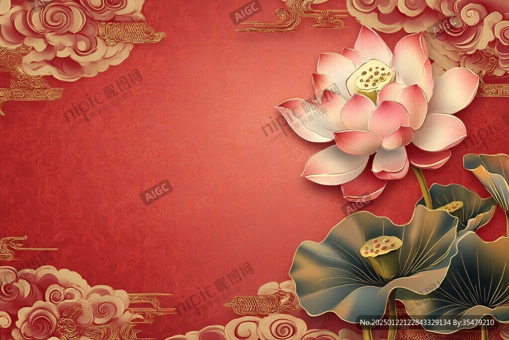 喜气手绘金莲花背景