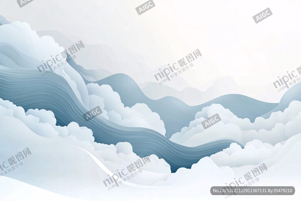 高端山水线包装插画