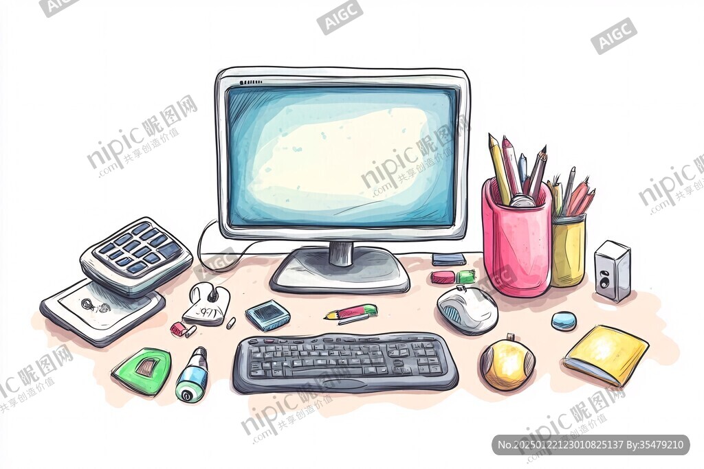 手绘卡通桌面文具