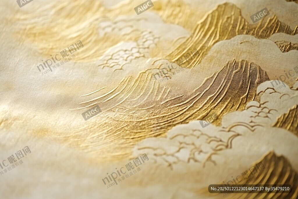 金色布纹山水