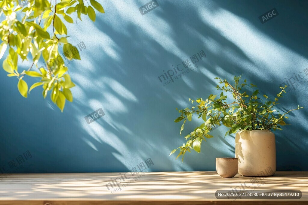 蓝色的房间里的植物