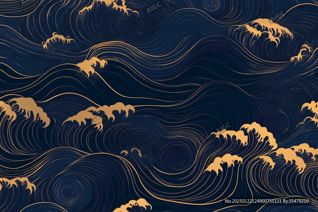 海浪仙鹤云纹中式背景