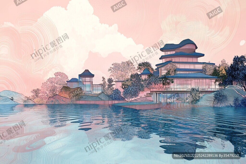 新中式楼阁皇宫山水