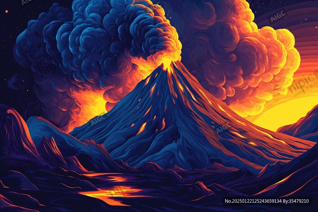 高端山水线包装插画