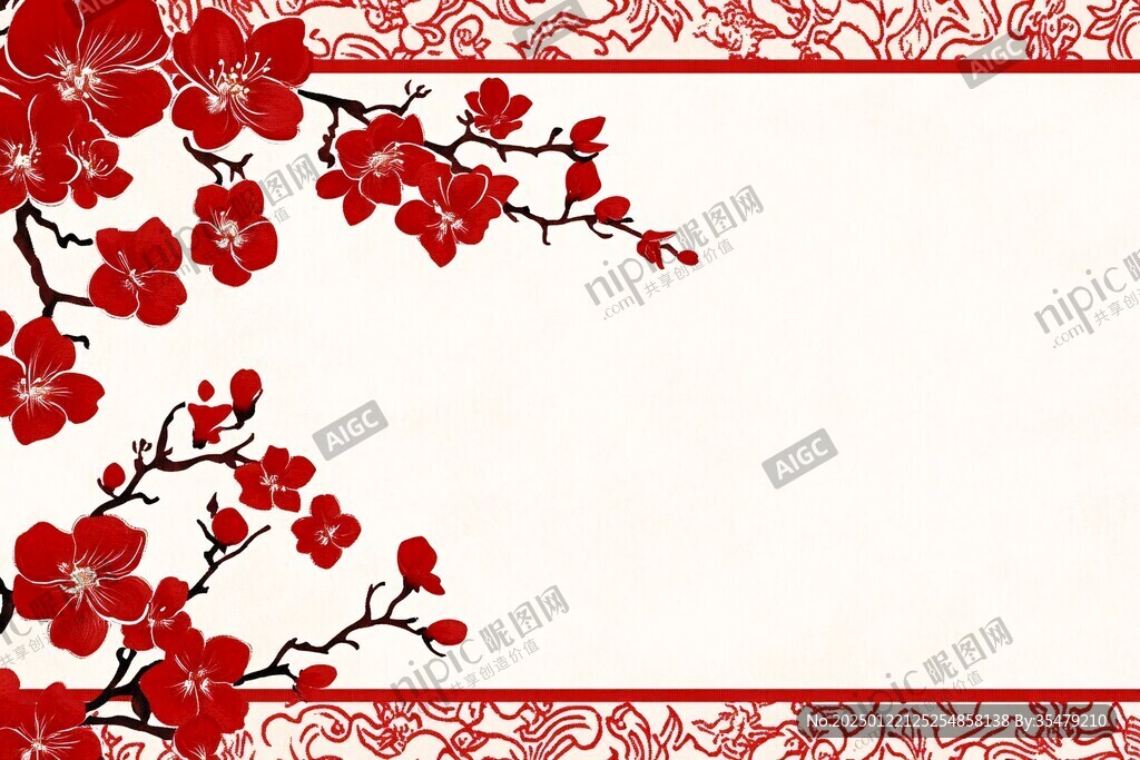 红色梅花边框纹理