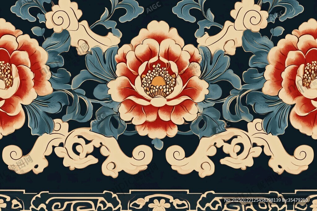 红蓝中式雕花