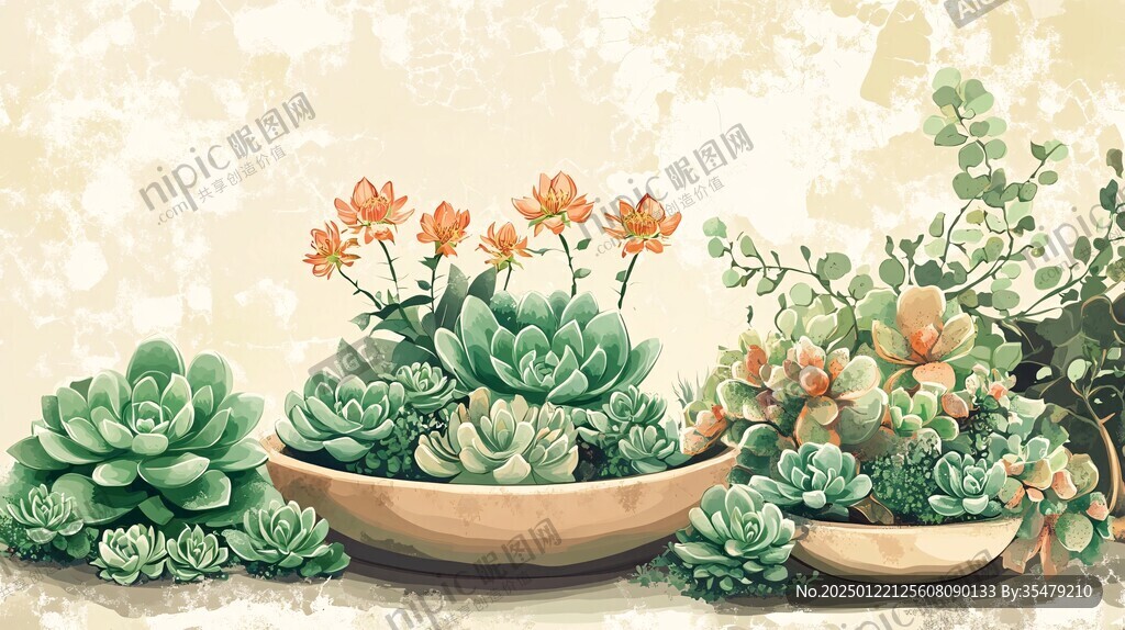 多肉组合插画