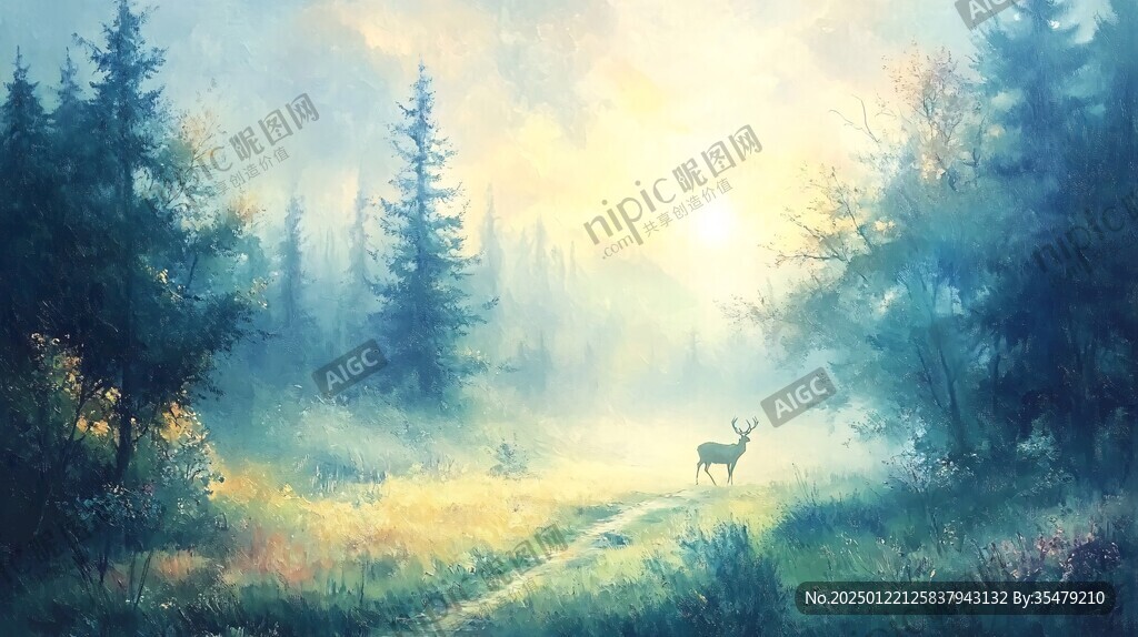麋鹿风景油画