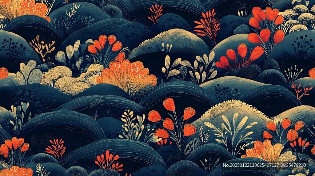 高端山水线包装插画
