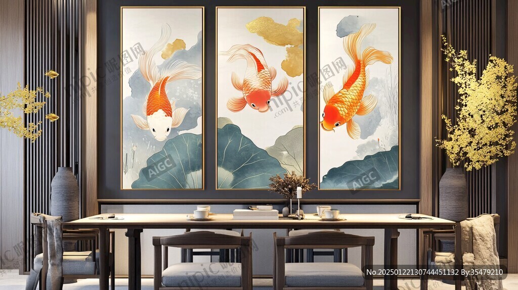 现代屏风鲤鱼图